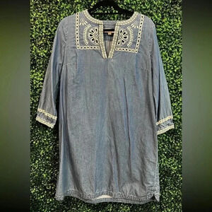 LOFT Blue Dress With Embroidering - Medium